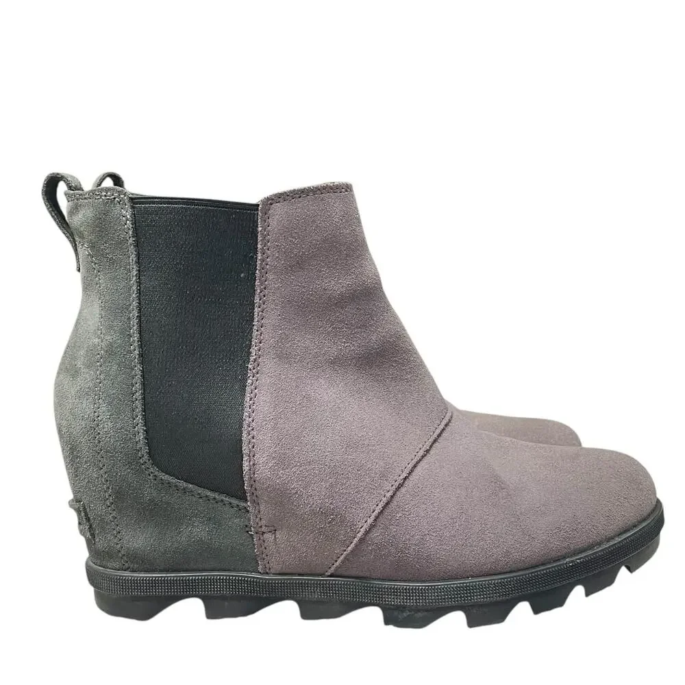 SOREL Joan of Arctic Wedge II Chelsea Boot Suede Purple Sage Size 10 NL3343-574